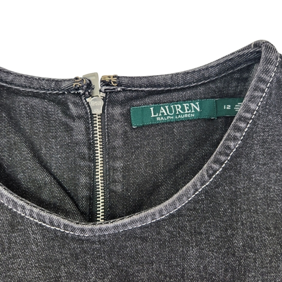 Ralph Lauren Black Stretch Denim Mini Dress With Pockets, Size 12 - Picture 4 of 10